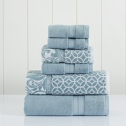 Modern Threads 6 Piece reversible yarn dyed jacquard towel set Trefoil Filigree Sterling Blue 5JQYDTLG-TFB-ST